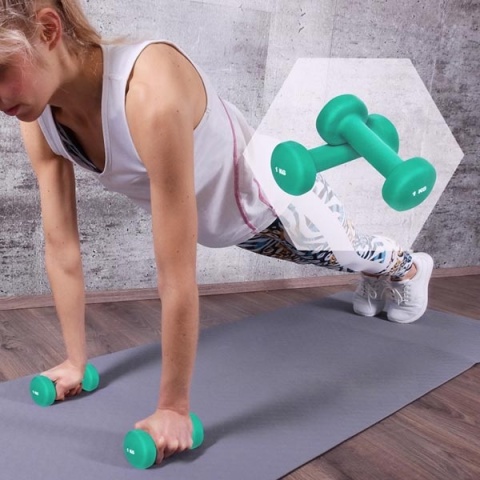 2 kg (2x1,0) Neoprenowe Hantle Gimnastyczne (zielone)